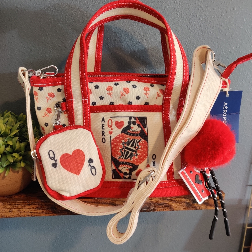 Aeropostale Queen Of Hearts Bag Valentine's NWT Crown Red Coin Crossbody Canvas